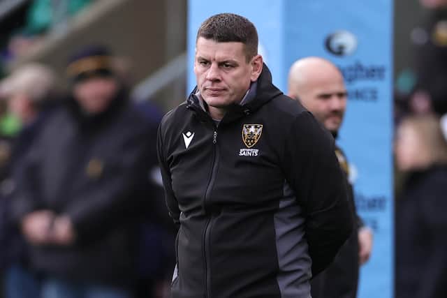 Lee Radford looks on during the warm-up ahead of the Premiership match between Northampton and Bath. (Photo by David Rogers/Getty Images)
