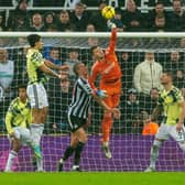 Illan Meslier clears the ball during Newcastle United v Leeds United. Picture: Bruce Rollinson