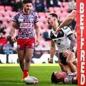 Cade Cust of Hull FC celebrating his try in the defeat to Leigh Leopards (Picture: Olly Hassell/SWpix.com)