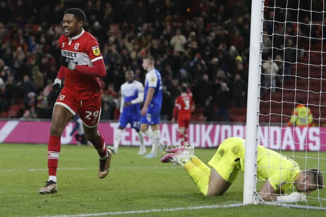 Middlesbrough's Chuba Akpom celebrates completing his hat-trick against Wigan (Picture: PA)