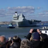 Royal Navy aircraft carrier HMS Prince of Wales sets sail from Portsmouth Harbour. PIC: Gareth Fuller/PA Wire