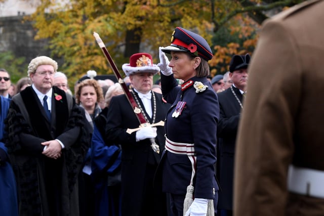 Remembrance Day York. Jo Ropner the Lord-Lieutenant of North Yorkshire pictured at the service  Picture taken by Yorkshire Post Photographer Simon Hulme