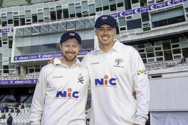 Brothers-in-arms: Yorkshire captain Jonny Tattersall and Matthew Fisher after receiving their county caps. Picture by Allan McKenzie/SWpix.com