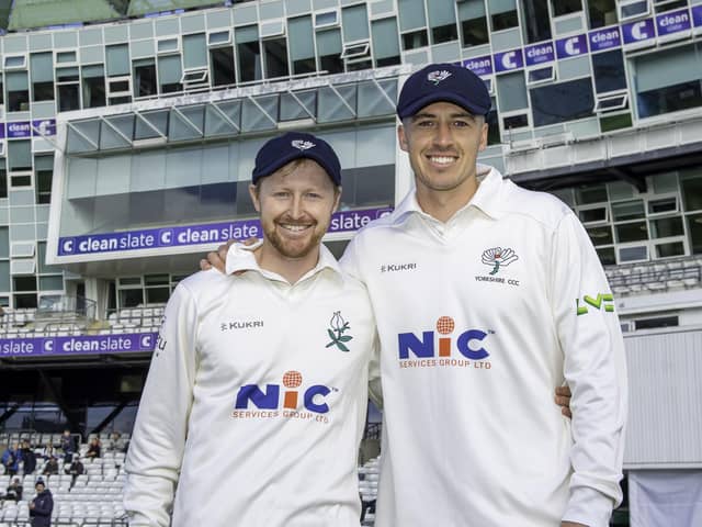 Brothers-in-arms: Yorkshire captain Jonny Tattersall and Matthew Fisher after receiving their county caps. Picture by Allan McKenzie/SWpix.com