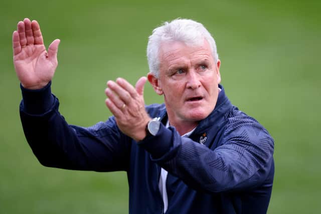 Bradford City manager Mark Hughes watched his side defeat Harrogate Town on Saturday afternoon. (Photo by George Wood/Getty Images)