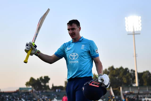 Harry Brook takes the applause after his history-making innings. Photo by Sameer Ali/Getty Images