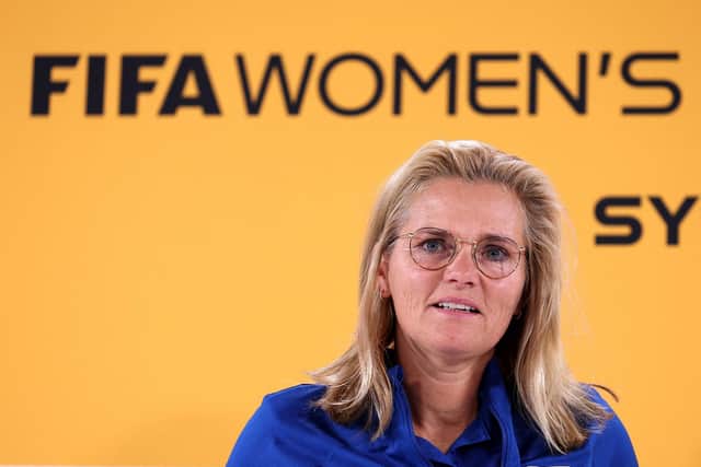 England's Dutch head coach Sarina Wiegman looks on during a press conference at Sydney Football Stadium on July 27, 2023, on the eve of the Women's World Cup football match between England and Danemark. (Picture: FRANCK FIFE/AFP via Getty Images)