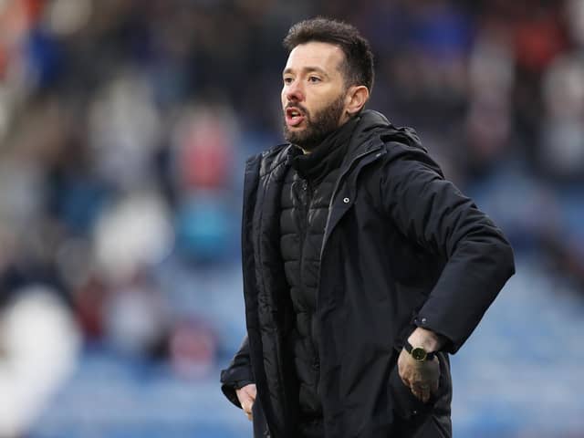 HUDDERSFIELD, ENGLAND - APRIL 22: Carlos Corberan, Manager of Huddrsfield Town looks on during the Sky Bet Championship match between Huddersfield Town and Barnsley at John Smith's Stadium on April 22, 2022 in Huddersfield, England. (Photo by Charlotte Tattersall/Getty Images)