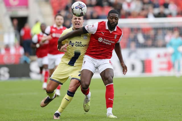 GOOD LUCK: But Rotherham United's "man mountain" Tyler Blackett (right) had earnt it against Preston North End