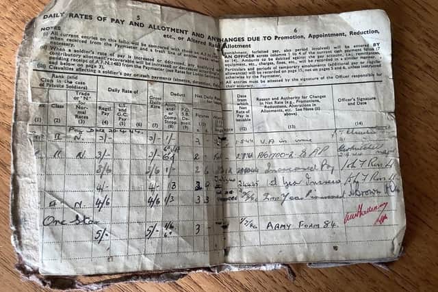 Sidney Duck's Army paybook was signed by several officers whose signatures are difficult to decipher