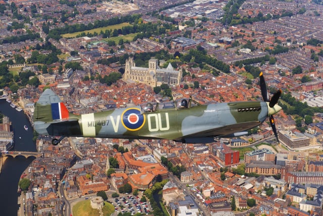 The fighter collection is proud to announce that the world-famous Flying Legends air show will return this July at its new home of Church Fenton, Leeds-East Airport, which once hummed to the wartime symphony of Spitfires and Hurricanes in its guise as RAF Church Fenton. The Spitfire is pictured flying over York Minster. 12th June 2023