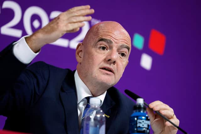 FIFA President Gianni Infantino gives a press conference Qatar National Convention Center (QNCC) in Doha on December 16, 2022 (Picture: ODD ANDERSEN/AFP via Getty Images)