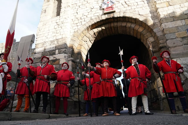 The York Guard gather ahead of the arrival of King Charles III and the Queen Consort for a ceremony at Micklegate Bar in York where the Sovereign is traditionally welcomed to the city. Picture date: Wednesday November 9, 2022.