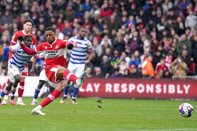ON THE SPOT: Middlesbrough's Chuba Akpom scores his side's first goal against Reading at the Riverside Stadium  Picture: Owen Humphreys/PA