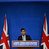 Prime Minister Rishi Sunak delivers a speech on the plans for net-zero commitments in the briefing room at 10 Downing Street, London. Picture: Justin Tallis/PA Wire
