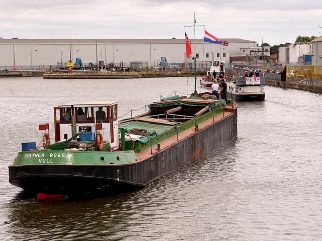 The barge Heather Rose joins the flotilla as vessels make their way through Goole's docks during the town's bicentenary celebrations