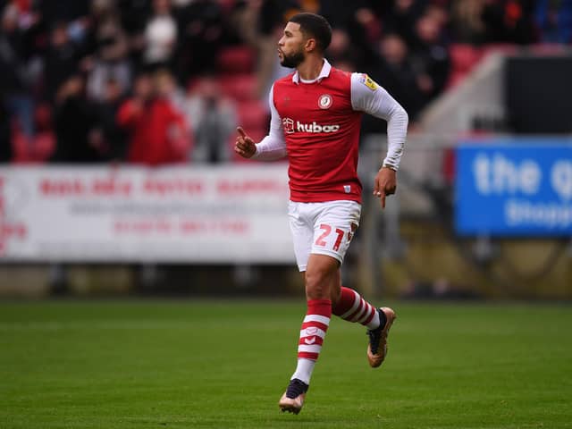 BRISTOL, ENGLAND - JANUARY 14: Nahki Wells of Bristol City celebrates after scoring the team's second goal during the Sky Bet Championship match between Bristol City and Birmingham City at Ashton Gate on January 14, 2023 in Bristol, England. (Photo by Alex Burstow/Getty Images)