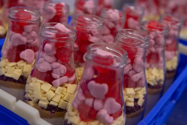 Percy Pig cake mix being bottled at Driffield for M&S
Picture Hexe Digital