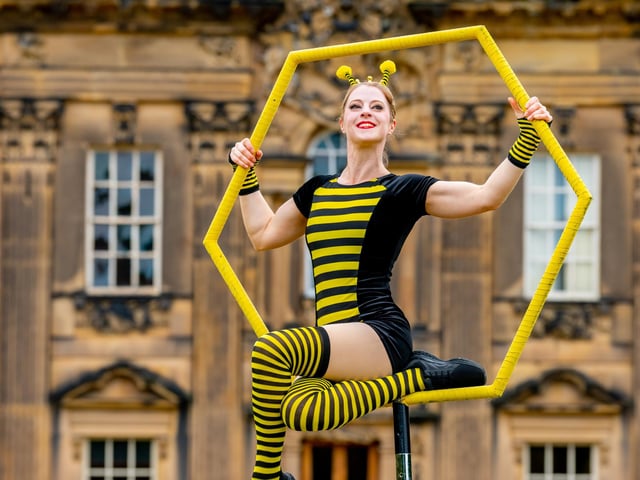 Performers from Limelight Circus, Bee-yond The Garden Gate, one of the first acts for visitors to watch at this year's festival. It has a rating of four and a half stars with 1,683 reviews.