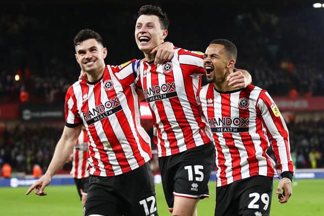 Anel Ahmedhodzic (C) was one of the signings of the season Sheffield United celebrated winning promotion to the Premier League (Picture: Getty Images)