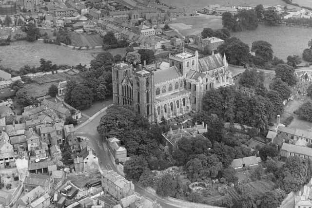 Aerial view of Ripon Cathedral, Yorkshire, circa 1965. (Pic credit: Fox Photos / Hulton Archive / Getty Images)