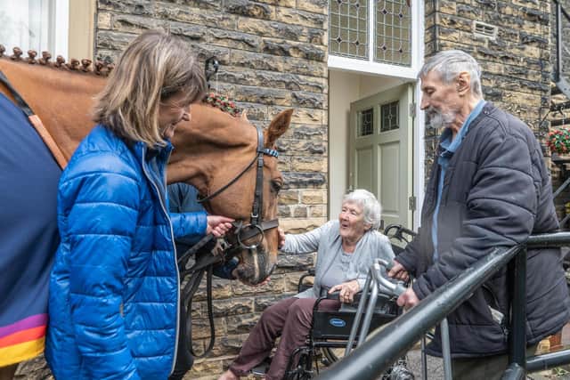 Racehorse Sigurd and trainer Jo Foster meets residents of the Cliffe Vale residential home in Shipley ahead of National Racehorse Week last year. Photo credit should read: Richard Walker/PA Wire