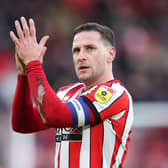 Sheffield United's Billy Sharp applauds the fans following during the Sky Bet Championship match at Bramall Lane, Sheffield. Picture: Isaac Parkin/PA