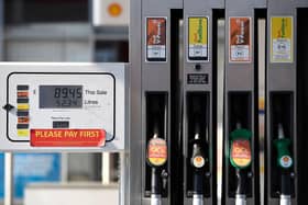 Image shows prices of petrol and diesel fuel continuing to rise at Shell petrol station, in Manchester. (Pic credit Oli Scarff / AFP via Getty Images)