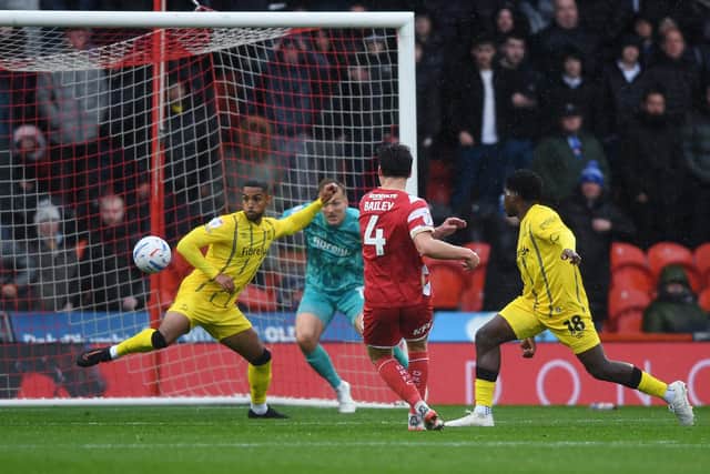 Doncaster Rovers' Owen Bailey scores the second goal against Sheffield Wednesday. Picture: Jonathan Gawthorpe
