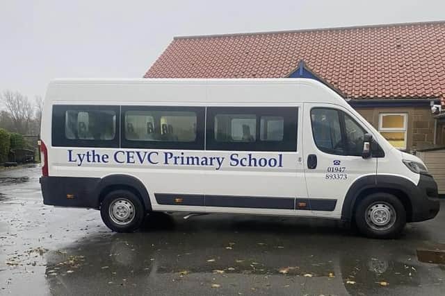 Lythe C of E Primary School's minibus which was stolen last week. The bus only arrived in November to replace the previous one which had been stolen in April 2022.