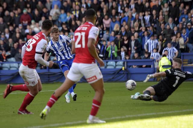 DERYB DESTROYER: Michael Smith scores Sheffield Wednesday's second goal