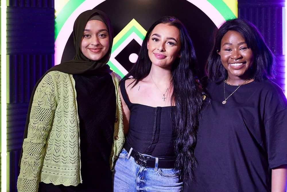 Humaira Bham, Olivia Wright, and Irene Kaali, winners of BBC New Voices Bradford.