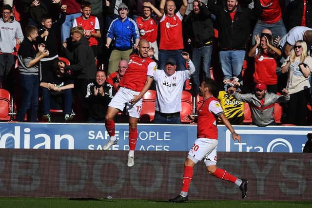 Georgie Kelly takes the applause after scoring Rotherham United's winner against Huddersfield Town. Picture: Jonathan Gawthorpe.