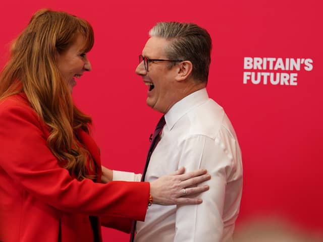Labour Party deputy leader Angela Rayner with leader Sir Keir Starmer during the Labour Party local elections campaign launch. PIC: Jordan Pettitt/PA Wire