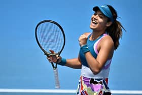 Britain's Emma Raducanu celebrates victory against Germany's Tamara Korpatsch after their women's singles match on day one of the Australian Open (Picture: ANTHONY WALLACE/AFP via Getty Images)