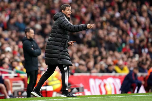 NOW HEAR THIS: Leeds United manager Javi Gracia gives instructions to his players against Arsenal at the Emirates Stadium. Picture: Adam Davy/PA