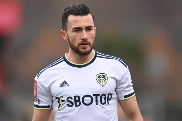 ACCRINGTON, ENGLAND - JANUARY 28: Jack Harrison of Leeds United during the Emirates FA Cup Fourth Round match between Accrington Stanley and Leeds United at Wham Stadium on January 28, 2023 in Accrington, England. (Photo by Gareth Copley/Getty Images)