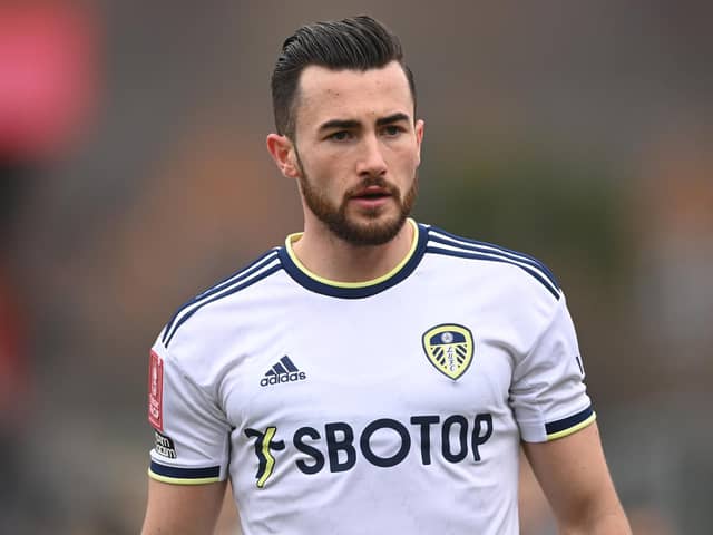 ACCRINGTON, ENGLAND - JANUARY 28: Jack Harrison of Leeds United during the Emirates FA Cup Fourth Round match between Accrington Stanley and Leeds United at Wham Stadium on January 28, 2023 in Accrington, England. (Photo by Gareth Copley/Getty Images)