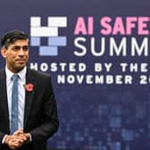 Prime Minister Rishi Sunak speaks to the media as he arrives at the AI safety summit. PIC: Justin Tallis/PA Wire
