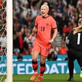 Barnsley-born England striker Bethany England (L) celebrates after scoring her team sixth goal during the Women's World Cup 2023 Europe Zone Qualifiers Group D football match with Luxembourg at the Bet365 Stadium, in Stoke-on-Trent, on September 6, 2022. (Picture: OLI SCARFF/AFP via Getty Images)