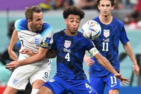 INTERNATIONAL DUTY: Tyler Adams (centre) enhanced his reputation whilst his Leeds United and USA team-mate Brenden Aaronson (right) also experienced a first World Cup, but Harry Kane (left) ended his time in Qatar on a low note