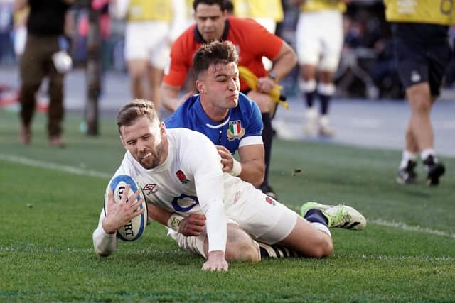 OPENING SALVO: England's Elliot Daly scores his side's first try at the Stadio Olimpico in Rome. Picture: Adam Davy/PA