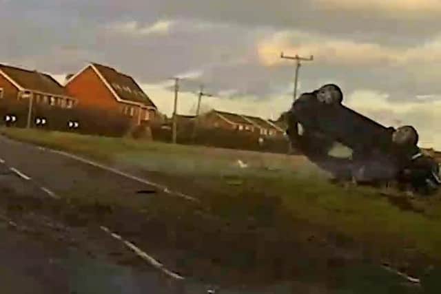Police video of the Range Rover crashing into a field