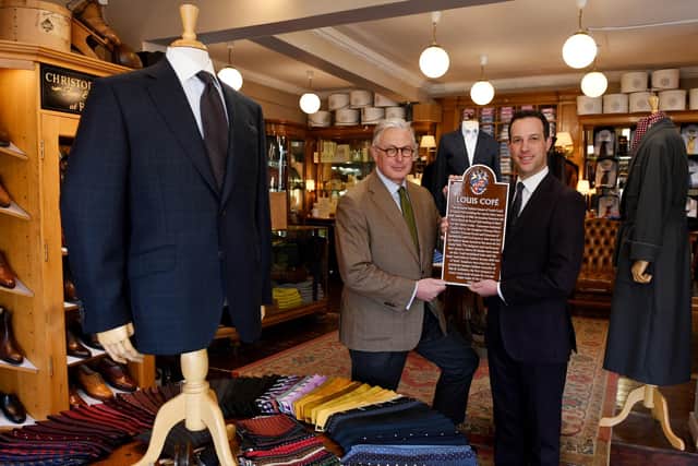 Flashback to 2022 when Jeremy Wood Beaumont welcomed Alex Goldstein to Rhodes Wood tailors. Alex is the great grandson of fashion entrepreneur Louis Copé whose shop stood on the same address on Parliament Street which later became the home of Rhodes Wood. (Picture Gerard Binks)