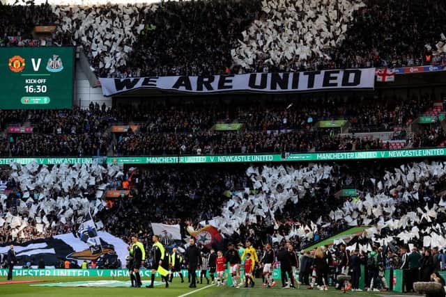 STUNNING: Newcastle United fans turned one half of Wembley Stadium black and white for the League Cup final