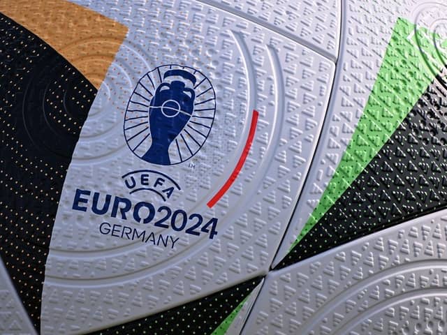 EURO 2024 logo is pictured on a giant replica ball. (Pic credit: Kirill Kudryavtsev / AFP via Getty Images)