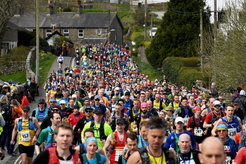 The Three Peaks Race. Runners set off from Horton in Ribblesdale. Picture taken by Yorkshire Post Photographer Simon Hulme 27th April 2024