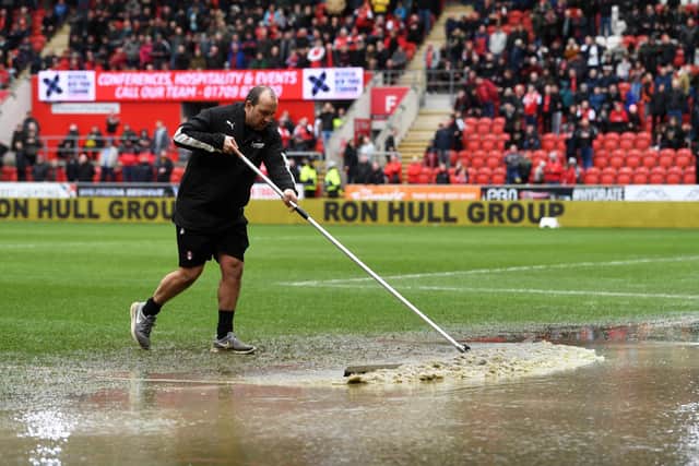 DELUGE: A downpour caused Rotherham United's game against Cardiff City to be abandoned