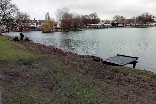 Fishing pegs at Askern Lake.