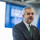 South Yorkshire’s Mayor Oliver Coppard speaking at Doncaster Sheffield Airport in September 2025. Photograph by Tony Johnson.